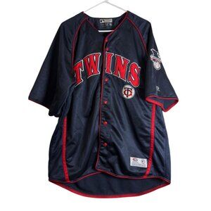 Minnesota Twins Jersey Blue XL Button Up Short Sleeve Genuine MLB True Fan